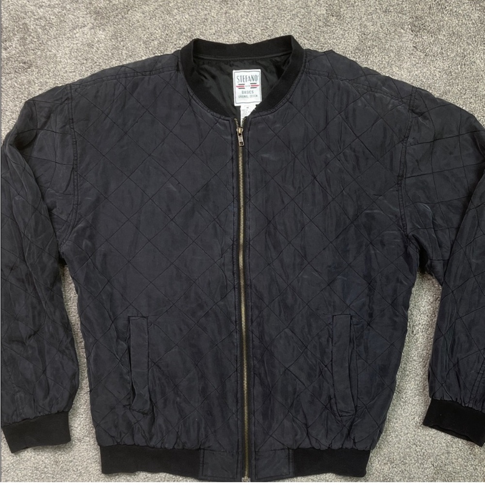 Silk Quilted Bomber Jacket Vintage Faded Black Unisex